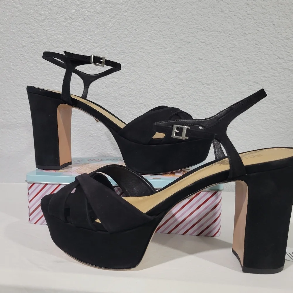 Schutz Keefa Platform Sandal Heels Black Sz 10.5